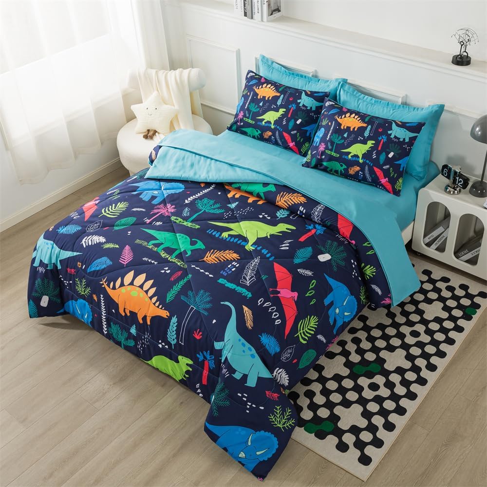 Dinosaur Bedding Set Twin for Boys 5 Pieces Wild Dino Comforter