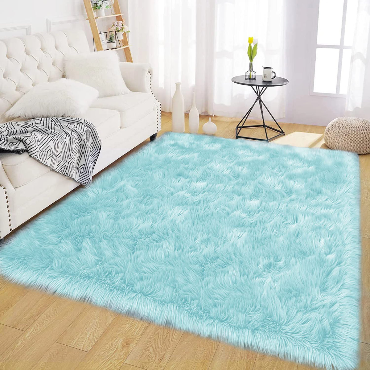 Latepis White Faux Fur Sheepskin Rug 4x6 for Living Room, Fuzzy Rugs Fluffy Washable Rug for Bedroom, Playroom, Luxury Room Decor, Rectangle