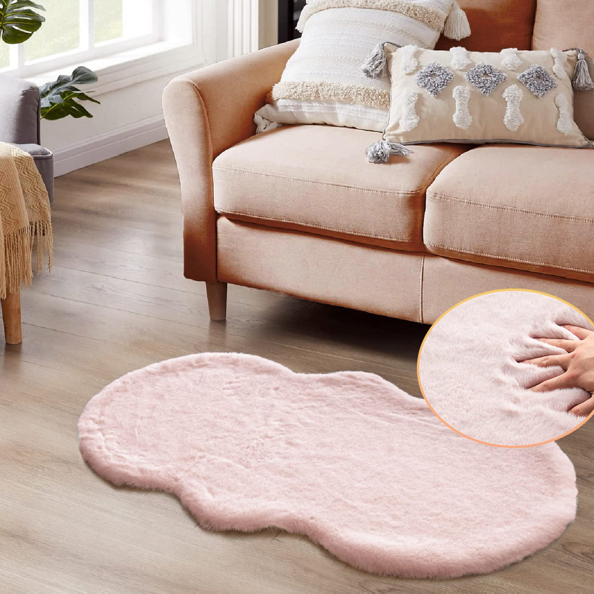ORINOVA Beige Faux Sheepskin Rabbit Fur Shaggy Rugs for Bedroom Small Shag Washable Fluffy Fur Rug for Living Room Rug 2x3 Nursery Rectange Rugs