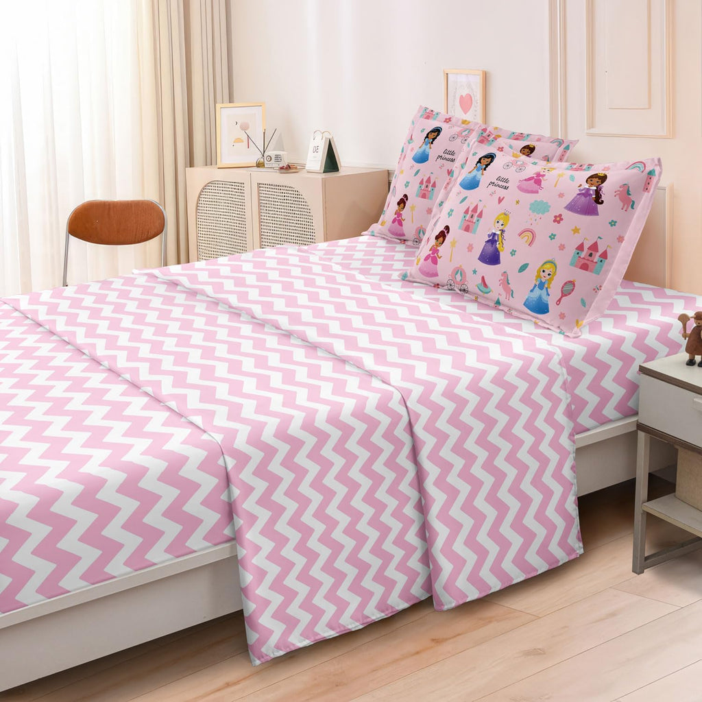 Kids Girls Princess Comforter Set, Twin Size, Pink