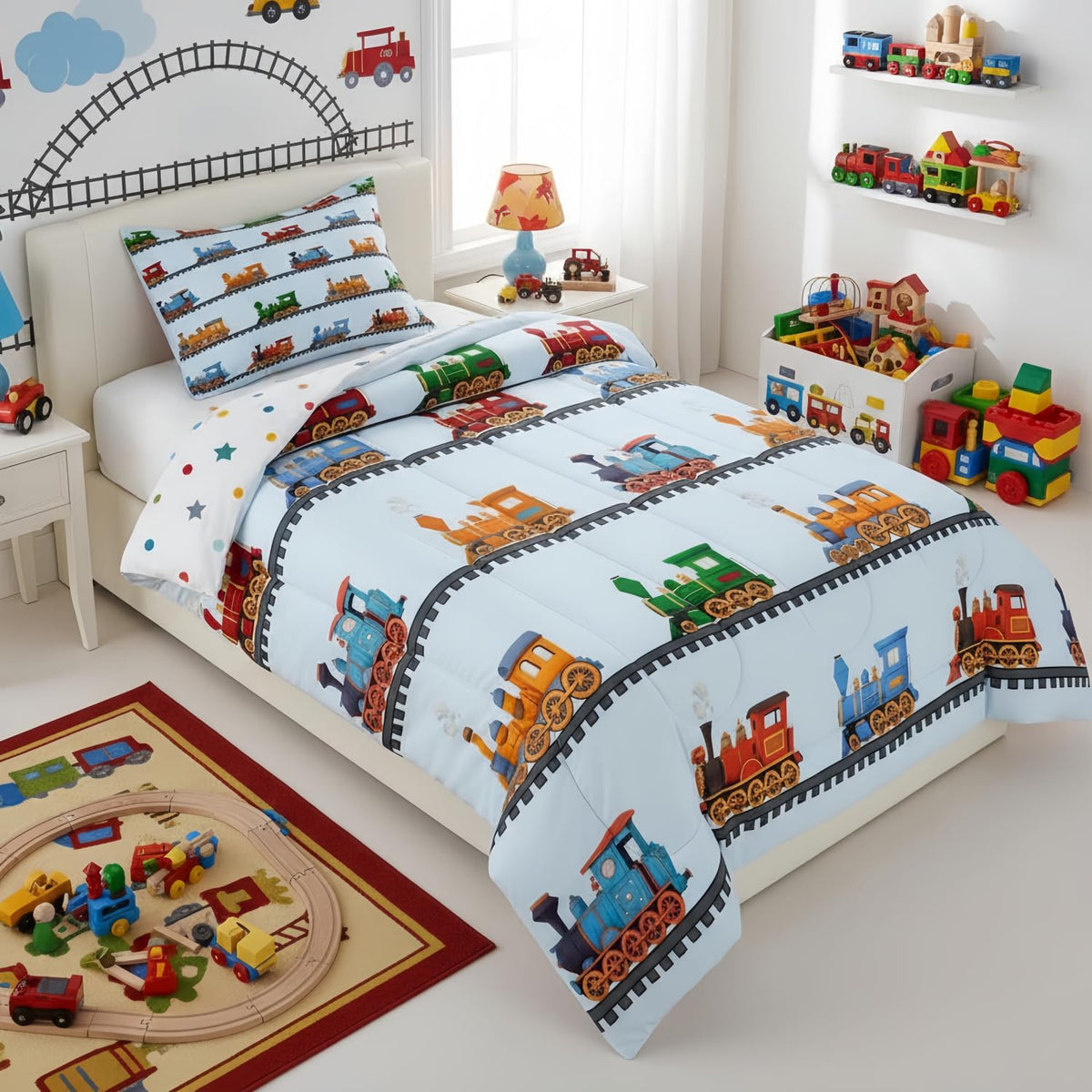 Erosebridal Cartoon Train Comforter Set Twin Kids Bedding for Boys Girls