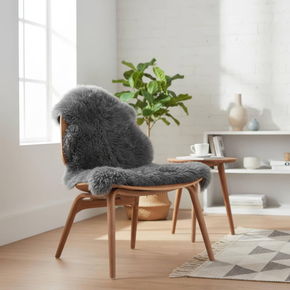 Genuine Sheepskin Rug & Chair Cover Ivory 2X3 Real Fur Throw for Bedroom