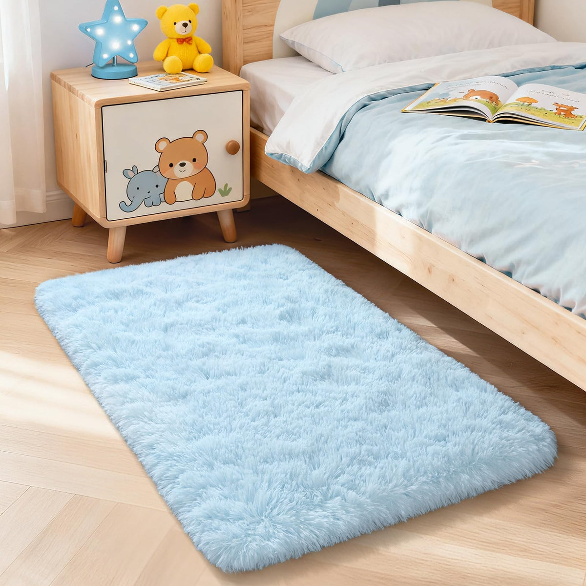 Merelax Soft Area Rug for Livingroom Bedroom, Machine Washable 4x6 Black Rugs Fluffy Shaggy Bedside Rug, Non Slip Indoor Carpet for Nursery Kids Room Home Decor Aesthetic