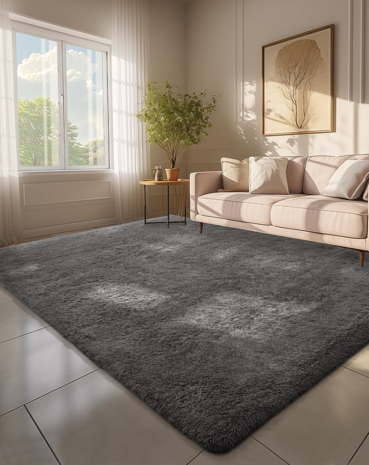 Ophanie Round Rugs 5Ft Ivory Circle Area Rug,Baby Nursery Living Room Bedroom Decor Circular Carpet 5 Foot,Fluffy Fuzzy Shag Plush Cream for Kids Boys Girls Teen with Over 99 pcs Pile fibers