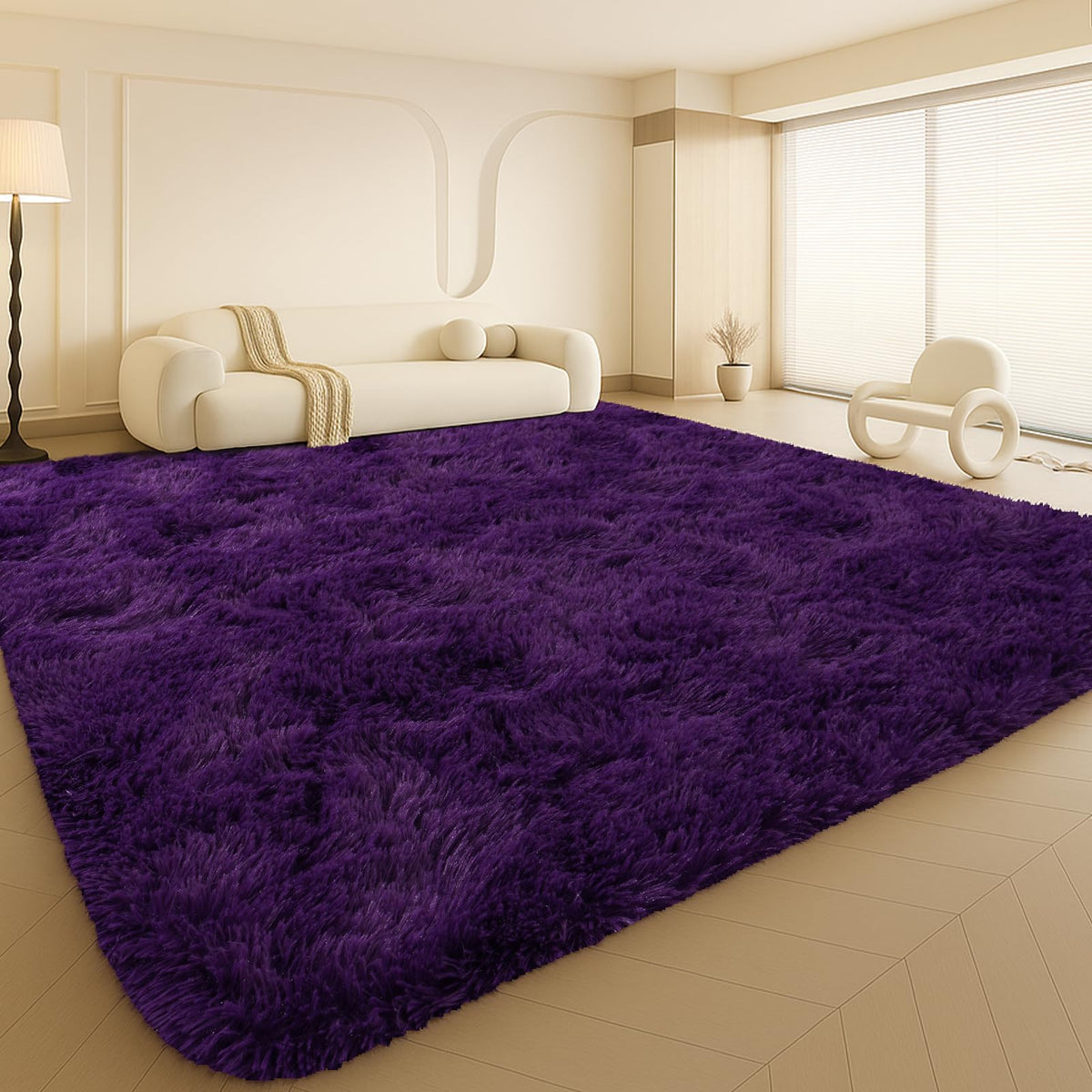 8x10 Cream Fluffy Shag Area Rug, Non-Slip Soft Carpet for Home