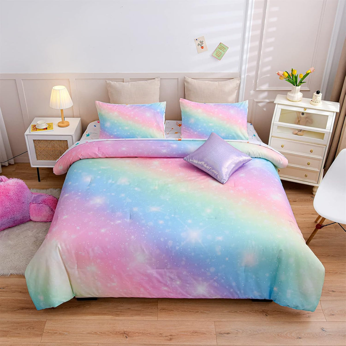 A Nice Night 6Pcs Gradient Glitter Twin Comforter Sets for Kids