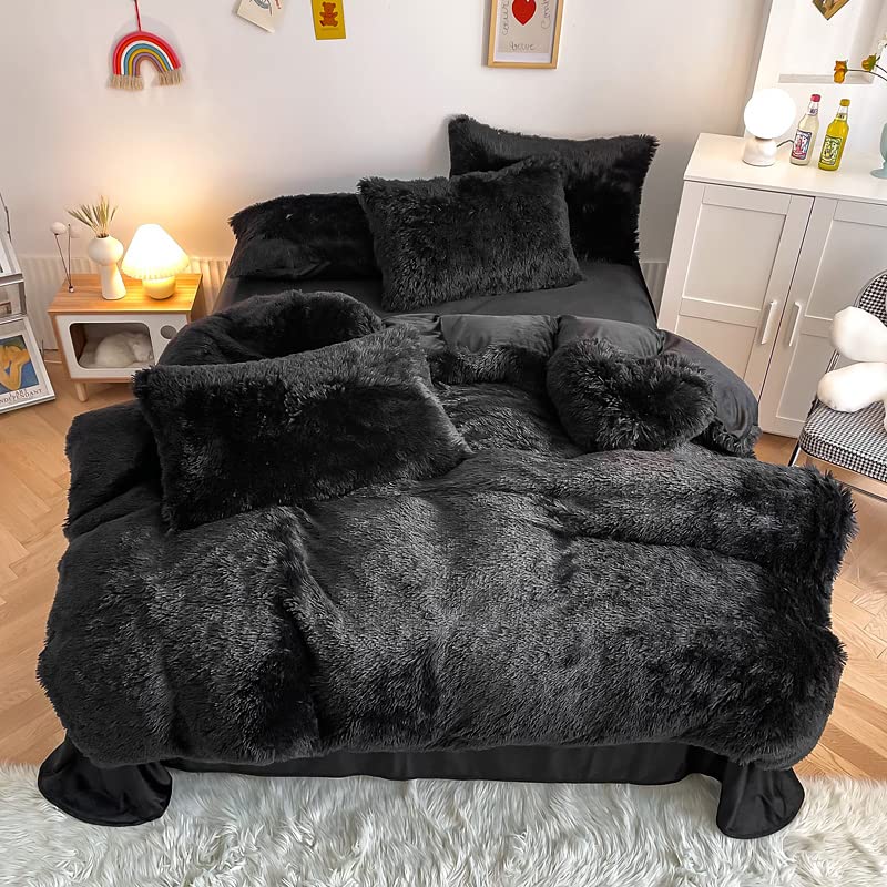Faux Fur Kids Girls Purple Rainbow Comforter Sets Twin/Full - 3PC Bed Set Warm Comfortable Soft Plush Flannel Velvet Fluffy Fuzzy Bedding（Comforter x 1 Pillowcases x 2）
