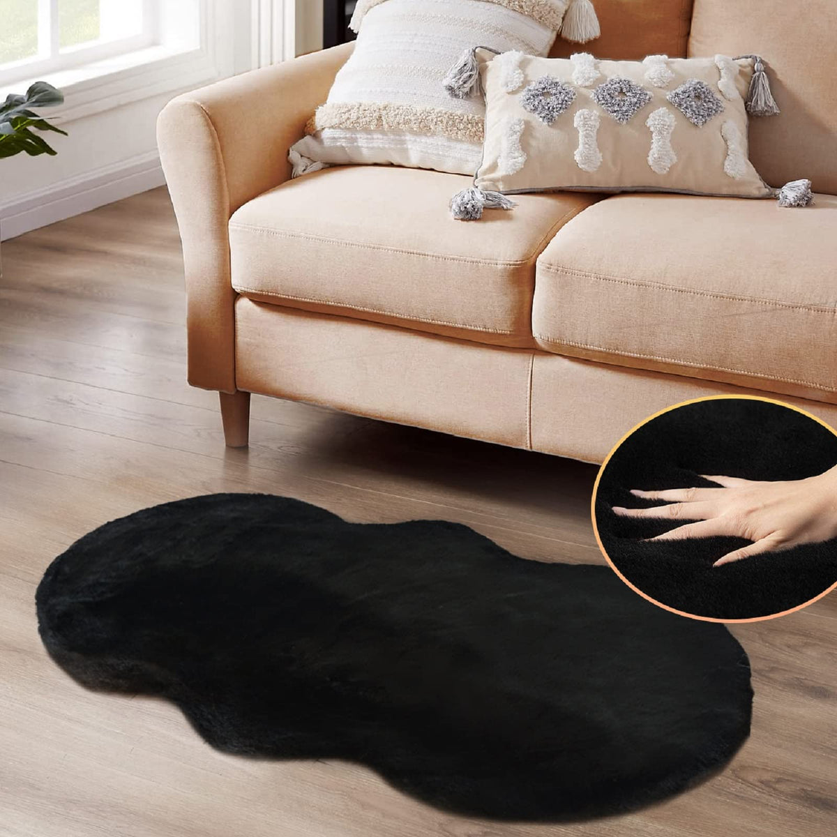ORINOVA Beige Faux Sheepskin Rabbit Fur Shaggy Rugs for Bedroom Small Shag Washable Fluffy Fur Rug for Living Room Rug 2x3 Nursery Rectange Rugs