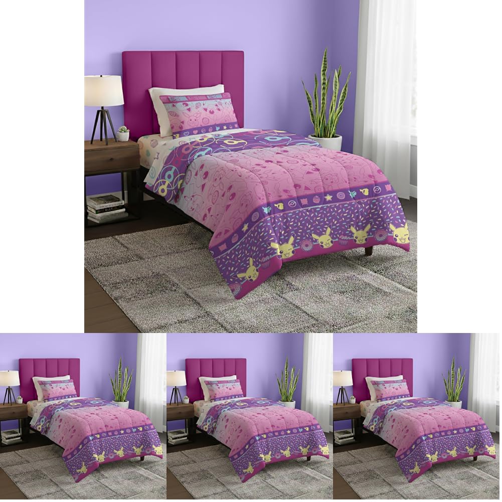 Northwest Pokemon First Starters Full Size Bed in a Bag Set, Pikachu Charmander Squirtle Bulbasaur, Kids Boys Girls Bedding Comforter Sheets
