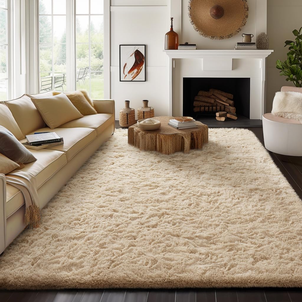 Ophanie Area Rugs for Bedroom, Christmas Upgrade Non-Slip Ivory Fluffy Soft Shag Living Room Carpet, Indoor Floor 4x6 Fuzzy Shaggy Plush Nursery Rug for Kids Dorm Decor with Over 99 pcs Pile fibers