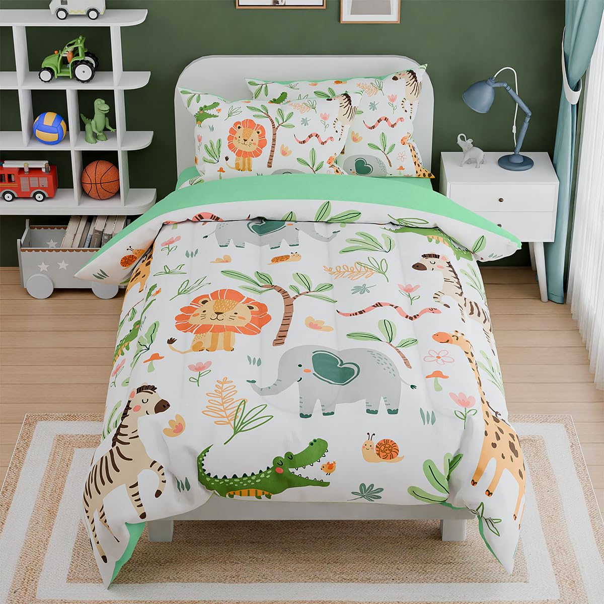 Woodland Animal Kids Bedding Set for Boys, Ultra Soft Microfiber Comforter Set Twin Size 3-Pieces, Comforters Bed Sets for Kid Tween Teen Bedroom Decor