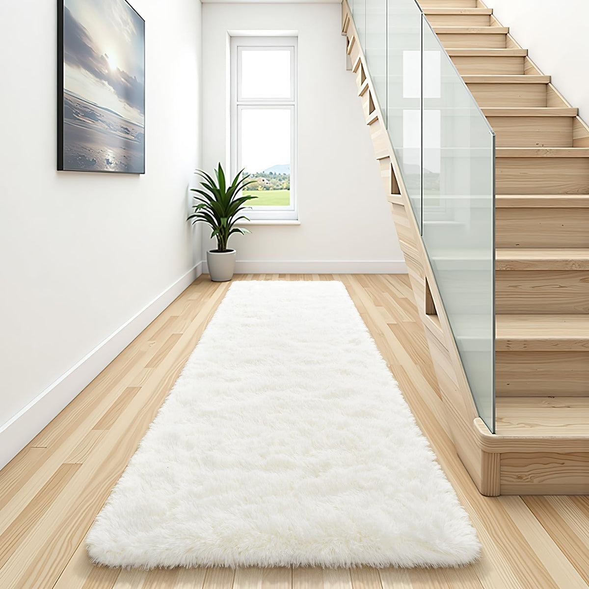 BENRON Cream White Fluffy Rugs for Living Room Bedroom 4x6, Washable