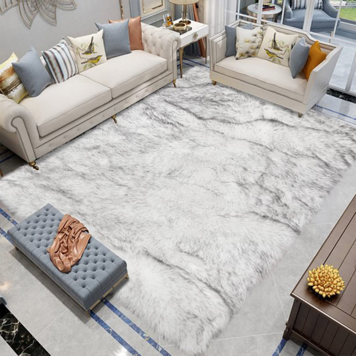Latepis White Faux Fur Sheepskin Rug 4x6 for Living Room, Fuzzy Rugs Fluffy Washable Rug for Bedroom, Playroom, Luxury Room Decor, Rectangle
