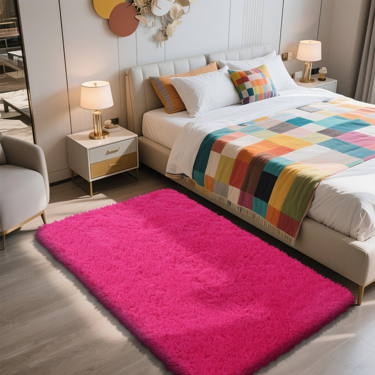 5x8 Shag Area Rug for Bedroom,Grey and Black Fluffy Rugs for Living Room