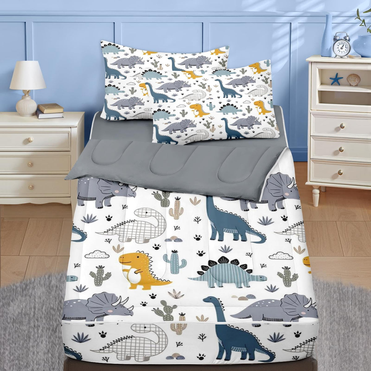 Nesker Dinosaur Twin Zipper Bedding for Boys, 3-Piece-All-in-one