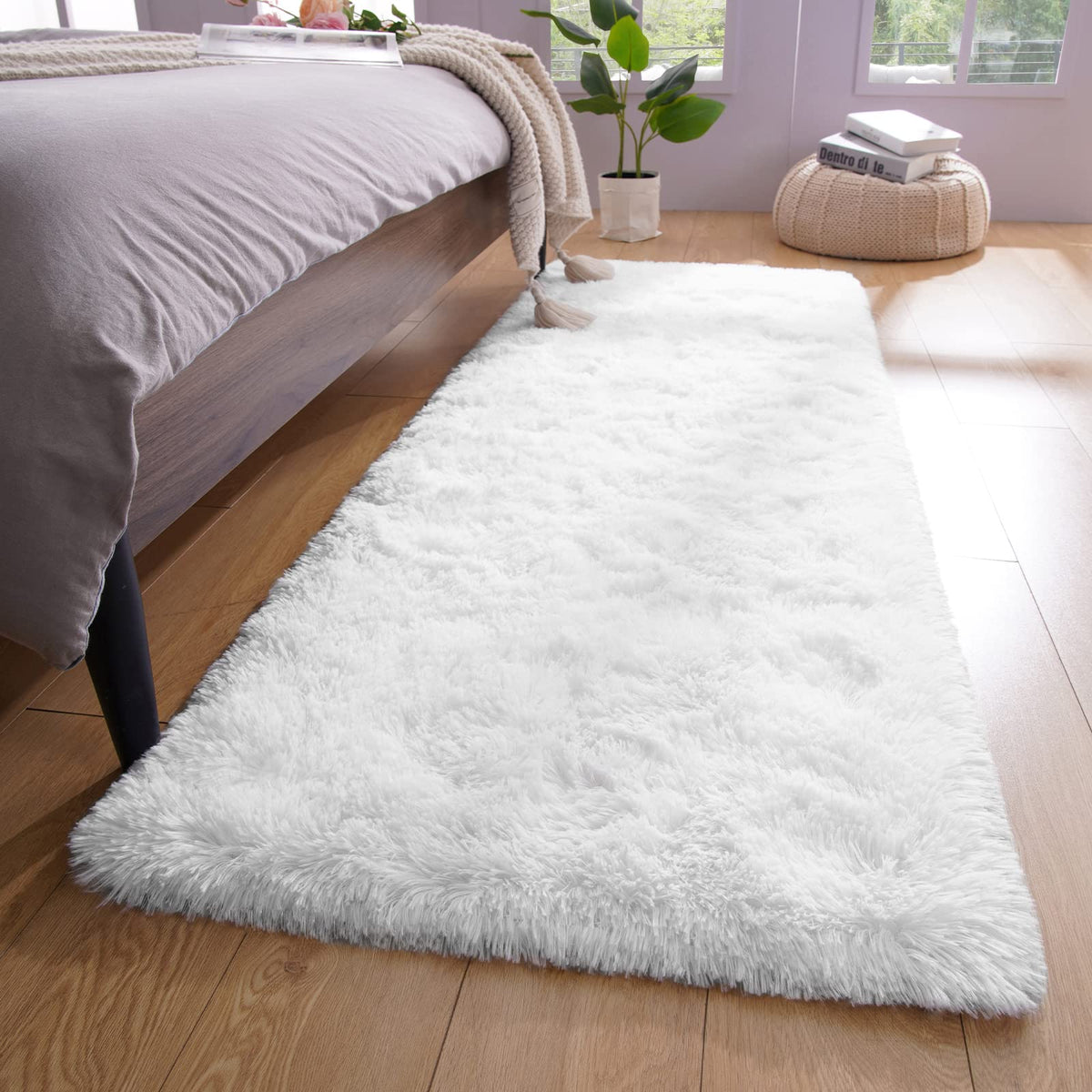 YJ.GWL Shag Runner Rug Non Slip for Bedroom Living Room Soft Small Rugs for Dorm, 2x6 Feet Grey Plush Carpet Runner for Nursery Dorm, Fuzzy Bedside Rug for Kids Boys Girls Room Home Decor