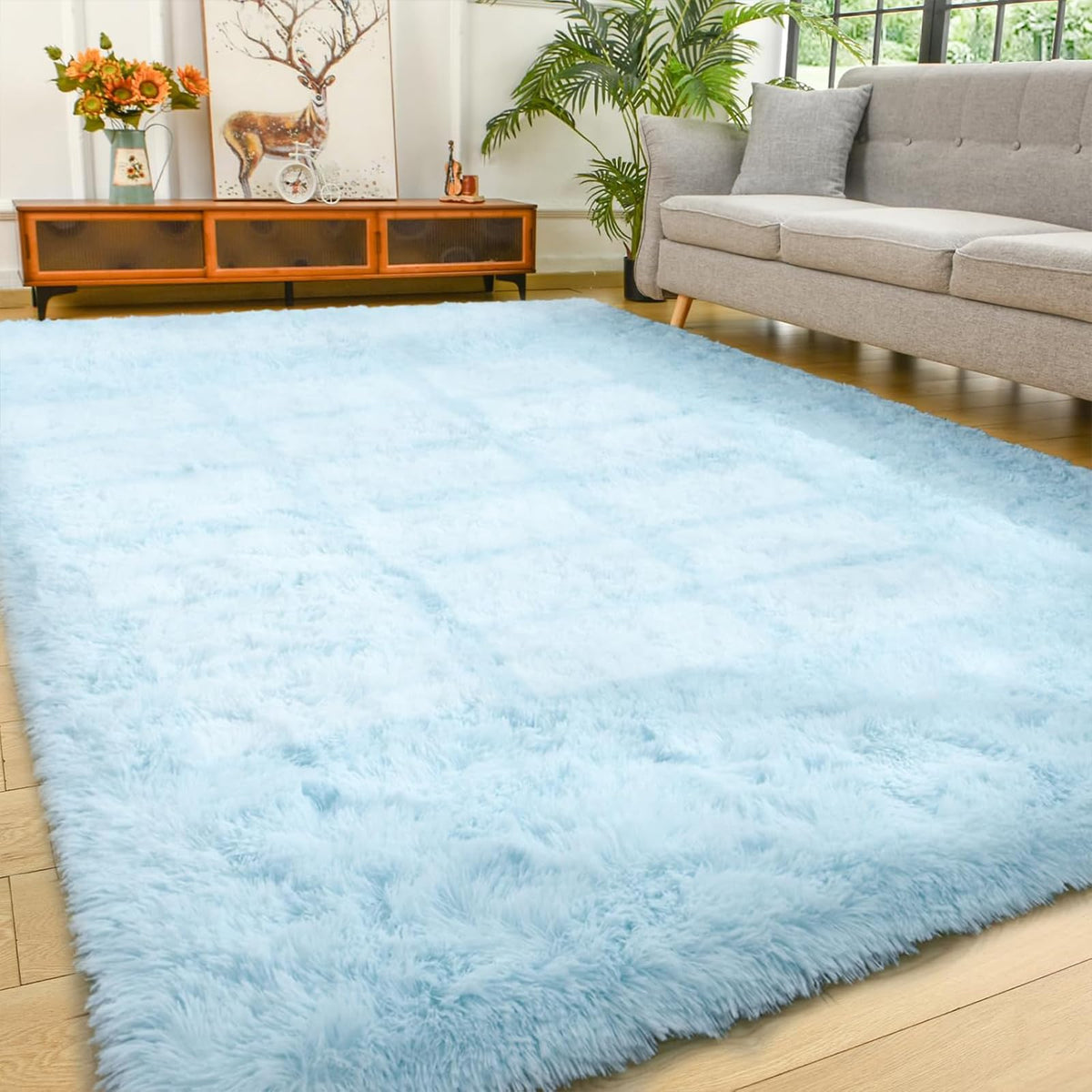 YJ.GWL Shag Runner Rug Non Slip for Bedroom Living Room Soft Small Rugs for Dorm, 2x6 Feet Grey Plush Carpet Runner for Nursery Dorm, Fuzzy Bedside Rug for Kids Boys Girls Room Home Decor