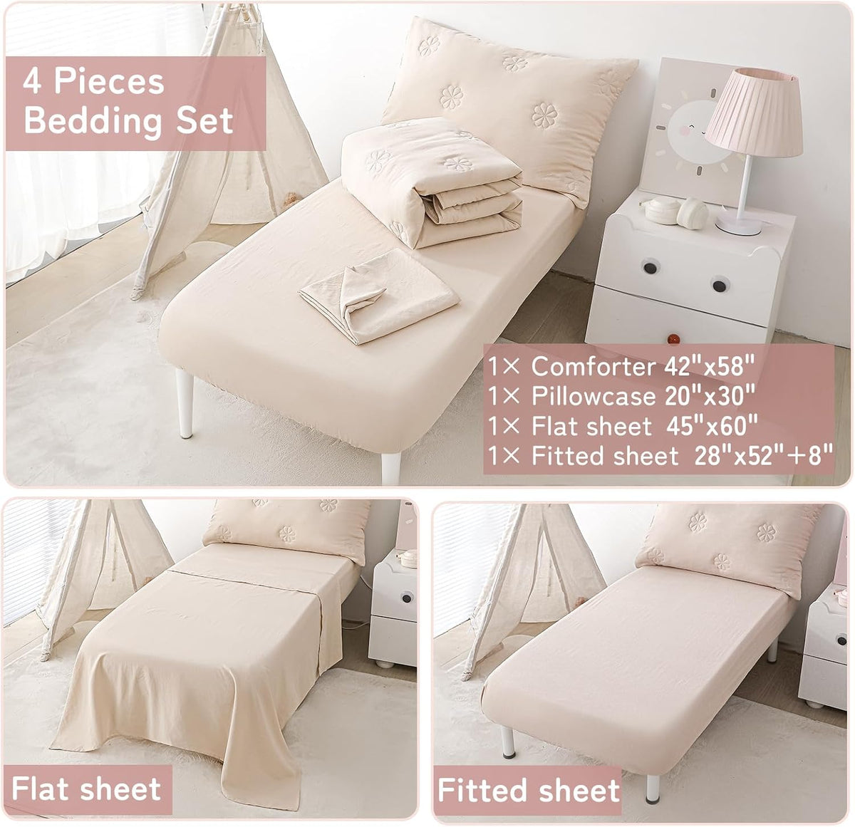 Toddler Bedding Sets for Girls Boys Kids Soft Comforter Set Beige