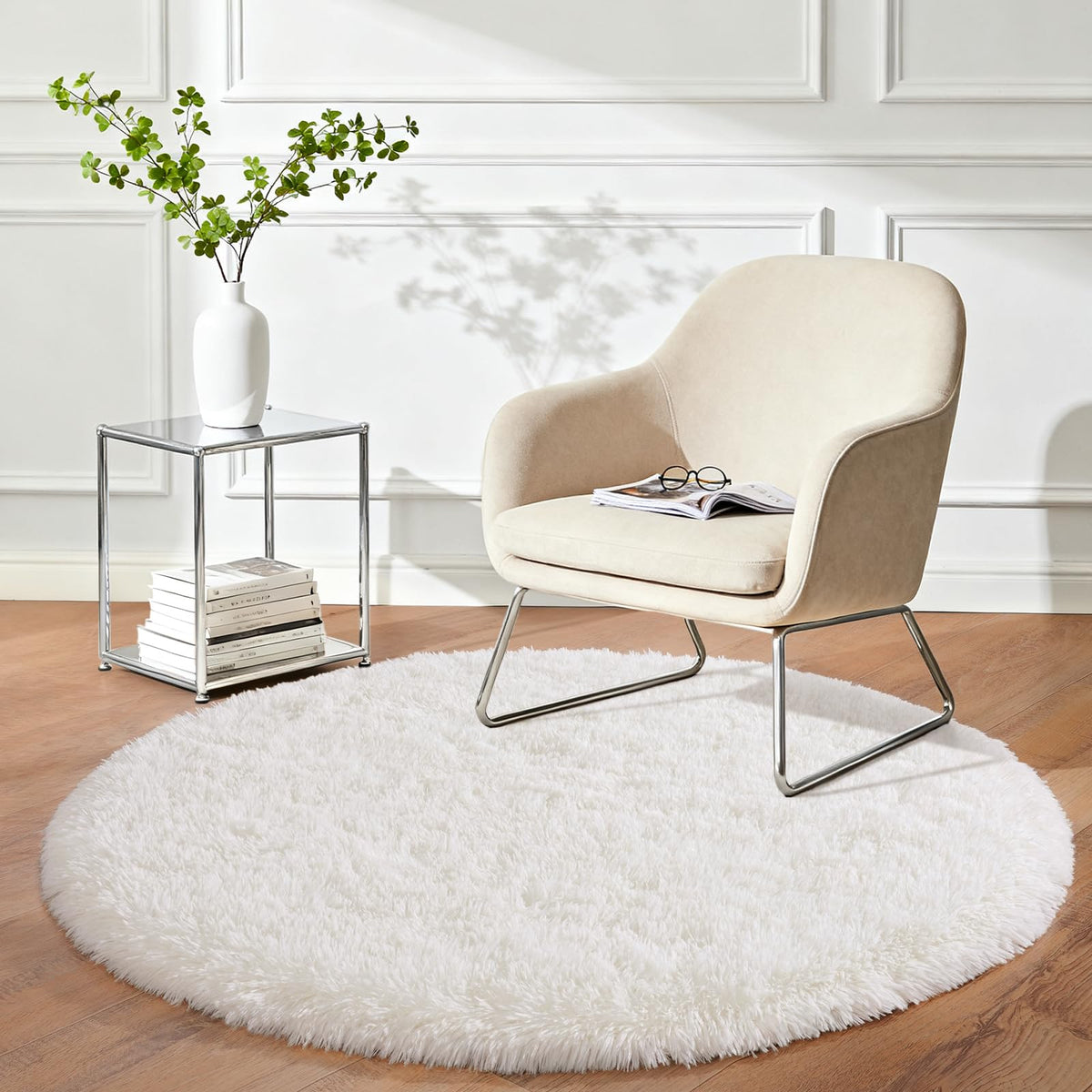 Large Cream White Rugs 5x7, Fluffy Shag Living Room Area Rugs