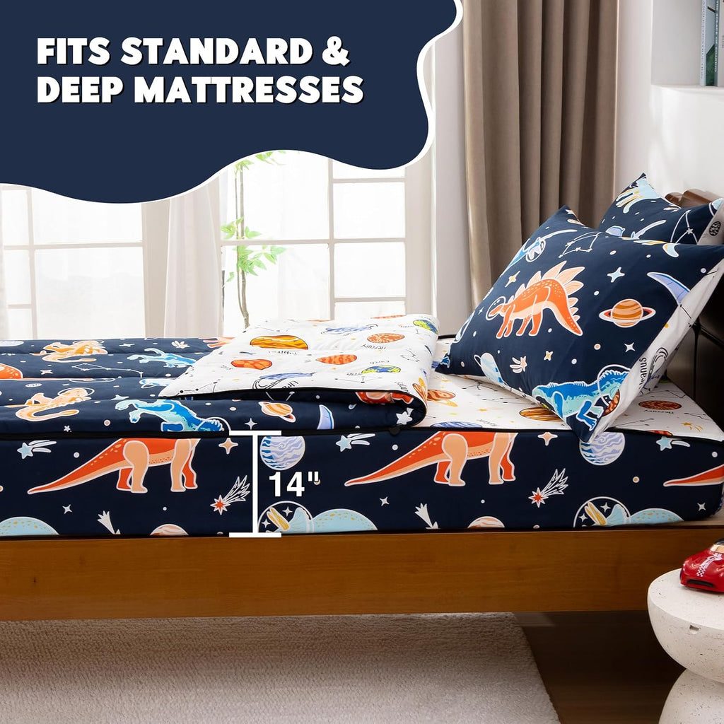 Meeting Story All-in-One Design Dinosaur Zipper Bedding Set for Kids,Twin