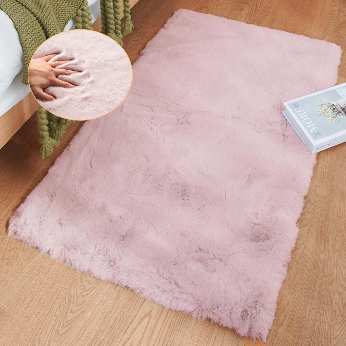 ORINOVA Beige Faux Sheepskin Rabbit Fur Shaggy Rugs for Bedroom Small Shag Washable Fluffy Fur Rug for Living Room Rug 2x3 Nursery Rectange Rugs