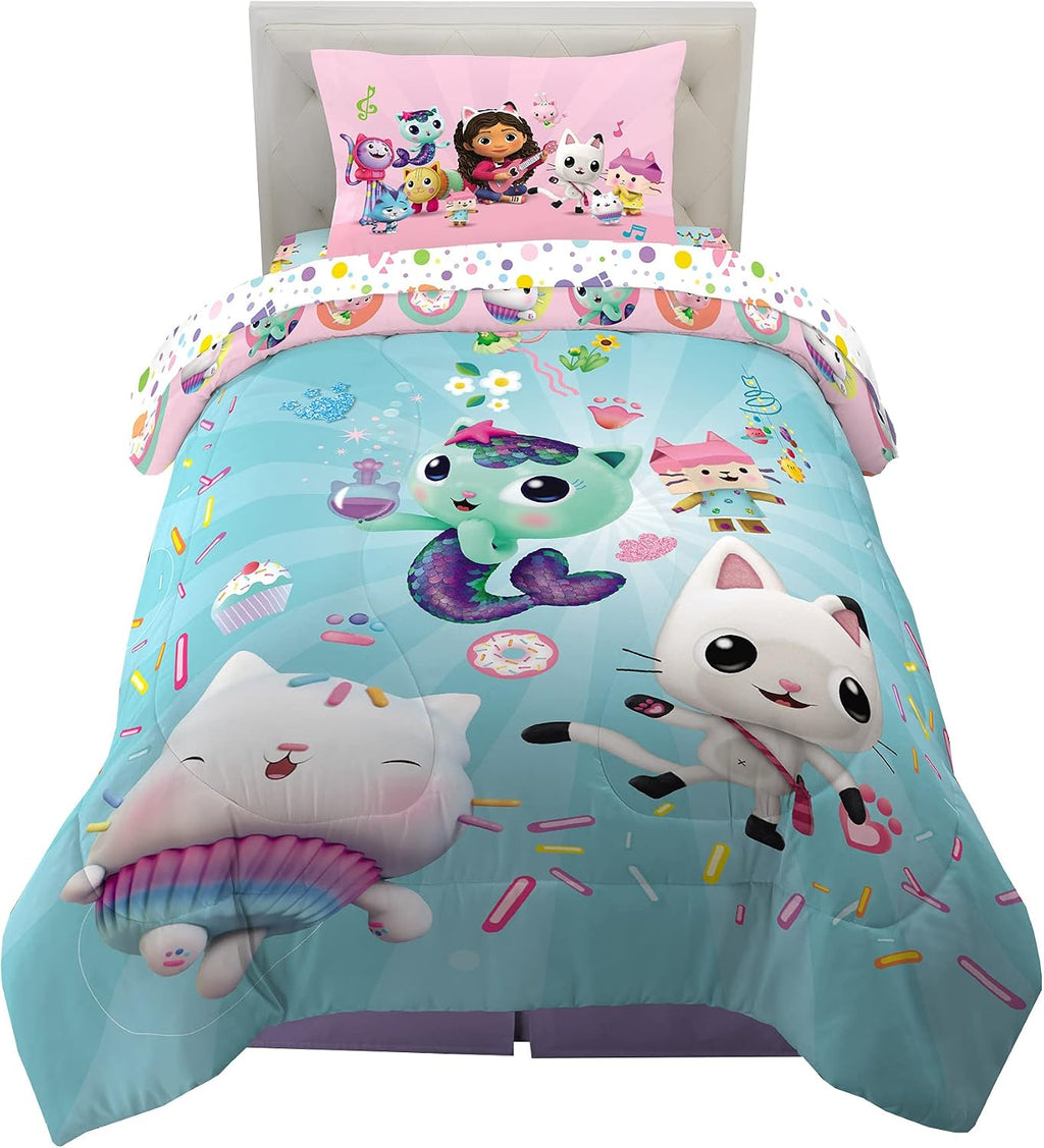 Franco Gabby's Dollhouse Kids Bedding Super Soft Microfiber Comforter and Sheet Set, 4 Piece Twin Size, (Officially Licensed Product)