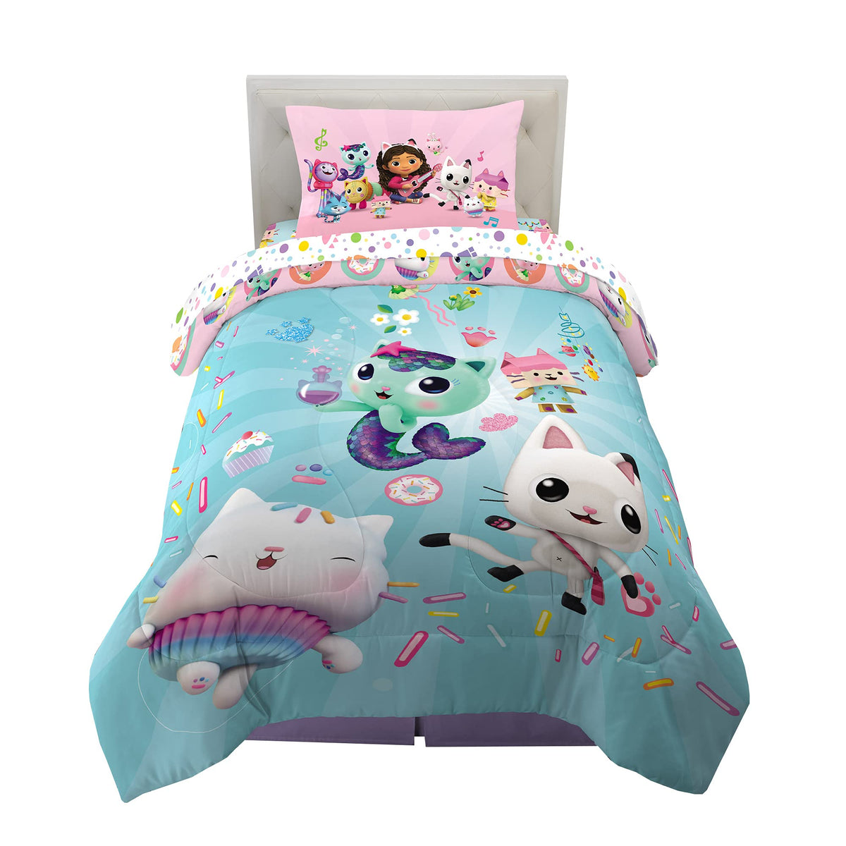 Franco Gabby's Dollhouse Kids Bedding Super Soft Microfiber Comforter and Sheet Set, 4 Piece Twin Size, (Officially Licensed Product)