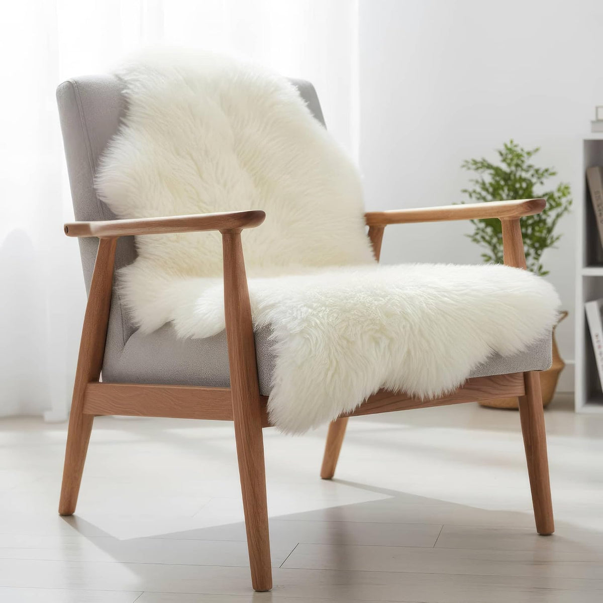 Genuine Sheepskin Rug & Chair Cover Ivory 2X3 Real Fur Throw for Bedroom