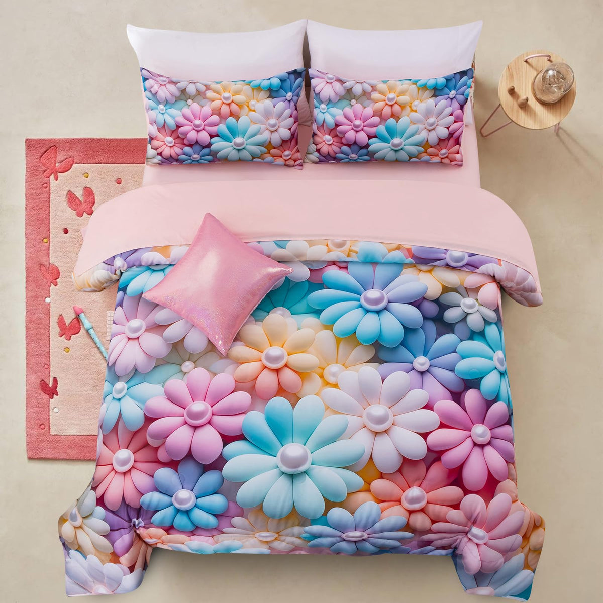 A Nice Night 6Pcs Gradient Glitter Twin Comforter Sets for Kids