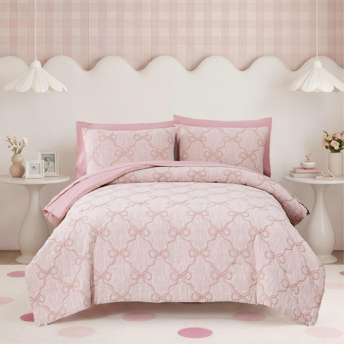 Twin XL Comforter Set for Girls - 5 Pieces Pink Floral Bed in a Bag