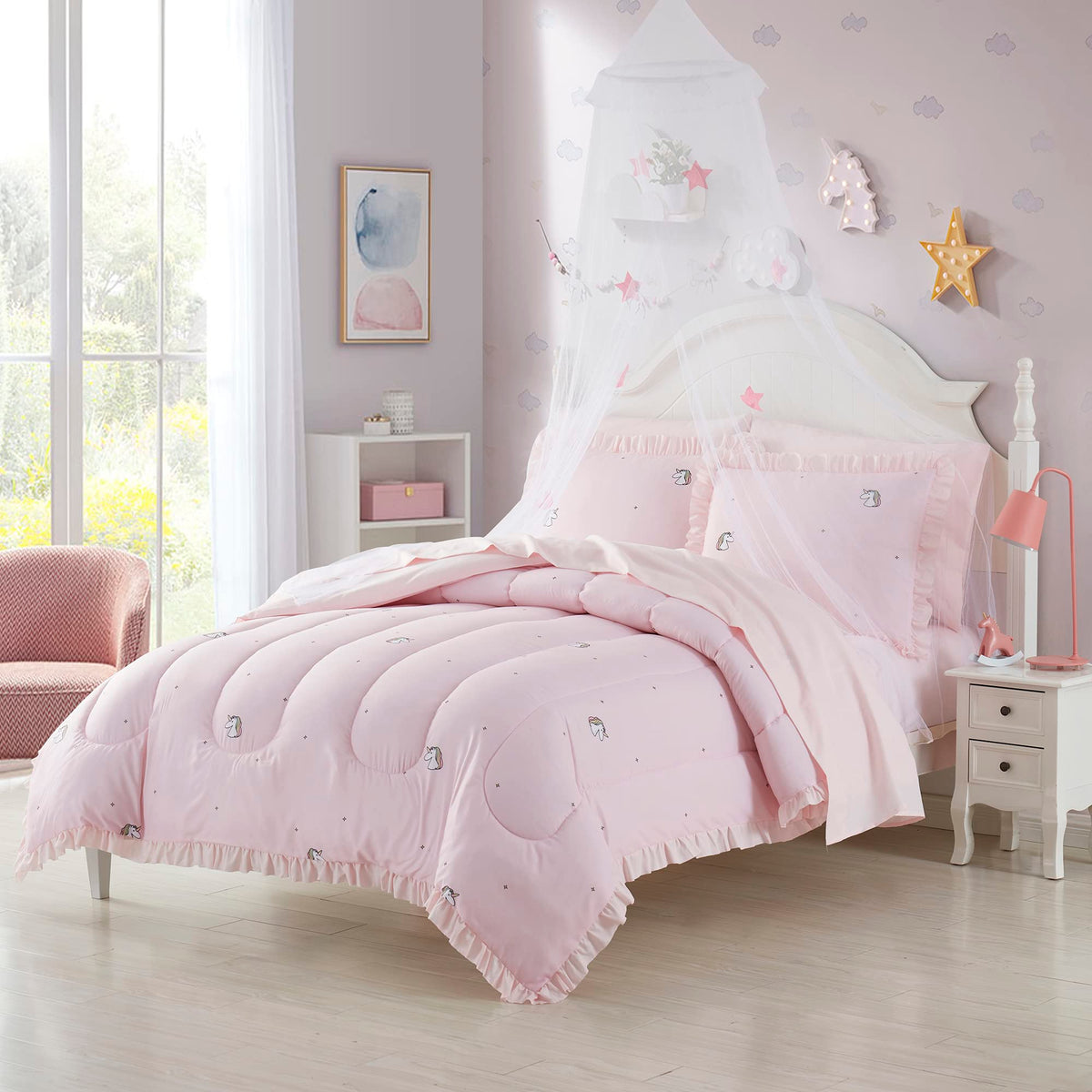 Kids Bedding Set Bed in a Bag for Boys and Girls Toddlers Printed Sheet Set and Comforter, Twin, Fairytale Princess