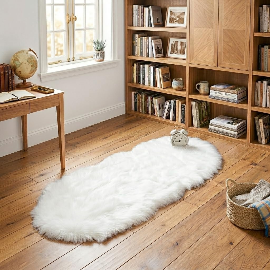 ORINOVA White Faux Sheepskin Fuzzy Fur Rugs for Bedroom Small Machine Washable Fluffy Area Rugs for Living Room 2x4 Shag Nursery Rug
