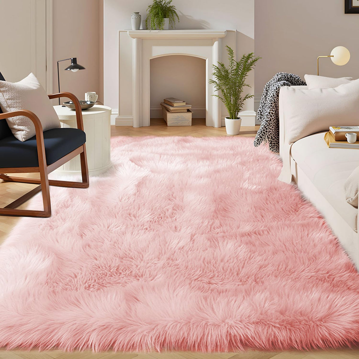 Latepis White Faux Fur Sheepskin Rug 4x6 for Living Room, Fuzzy Rugs Fluffy Washable Rug for Bedroom, Playroom, Luxury Room Decor, Rectangle