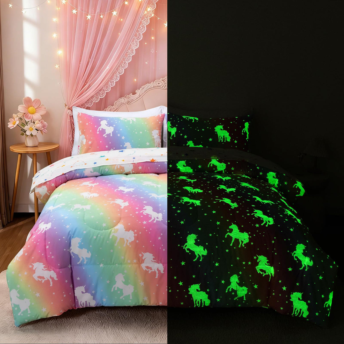 NTBED 5Pcs Glow in The Dark Kids Comforter Set Dinosaur Twin Bedding Set