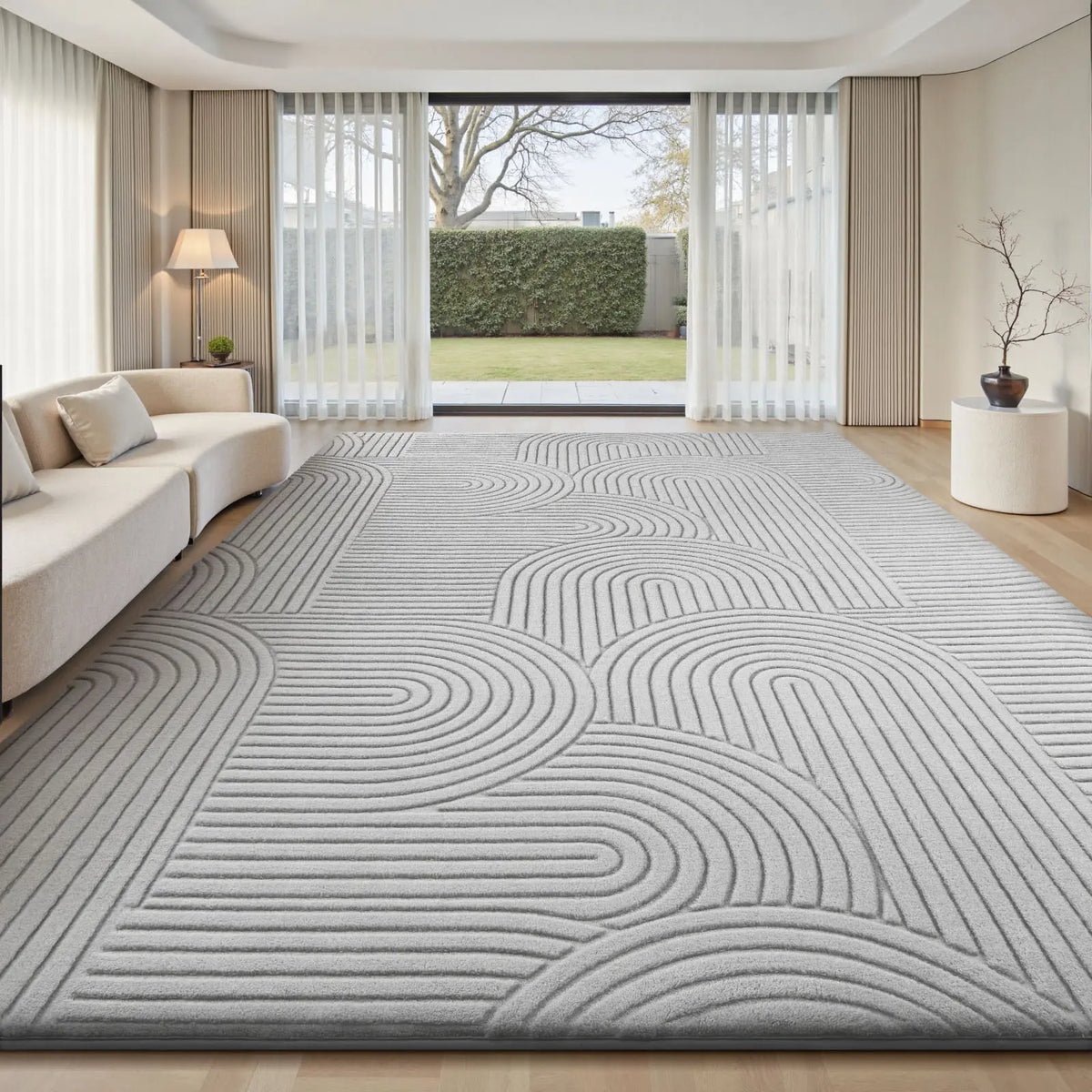 FAMVAL Modern Linear Jacquard Geometric Area Rug - Premium Anti-Slip Washable Large Size Contemporary Home Decor with Cozy Warmth, Barefoot Cushion for Living Room, Bedroom, Non Slip Rugs, Bedroom Inspo