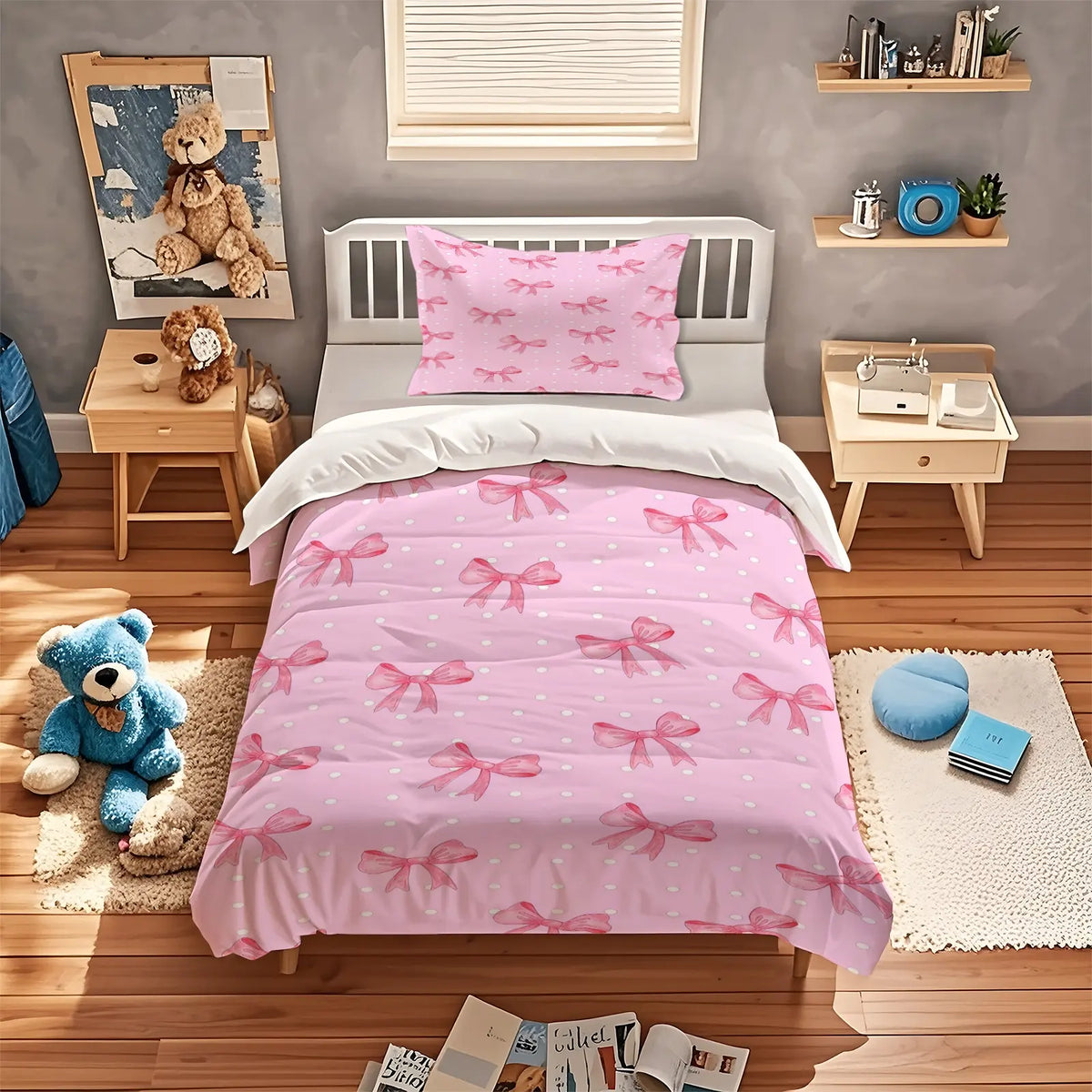 Bow print pattern soft, durable and High Quality bedding duvet set, including 1 duvet cover and 1 or 2 pillowcases, without a core or pillow, suitable for children or adults as gifts, modern style fashionable bedroom bed decoration