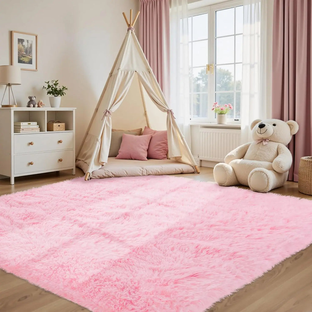 Shag Area Rugs for Living Room Bedroom , 5x8 Ultra Soft Fluffy Non-Slip Rug, Washable Indoor Carpet for Dorm Nursery Kids Room, Black Home Decor