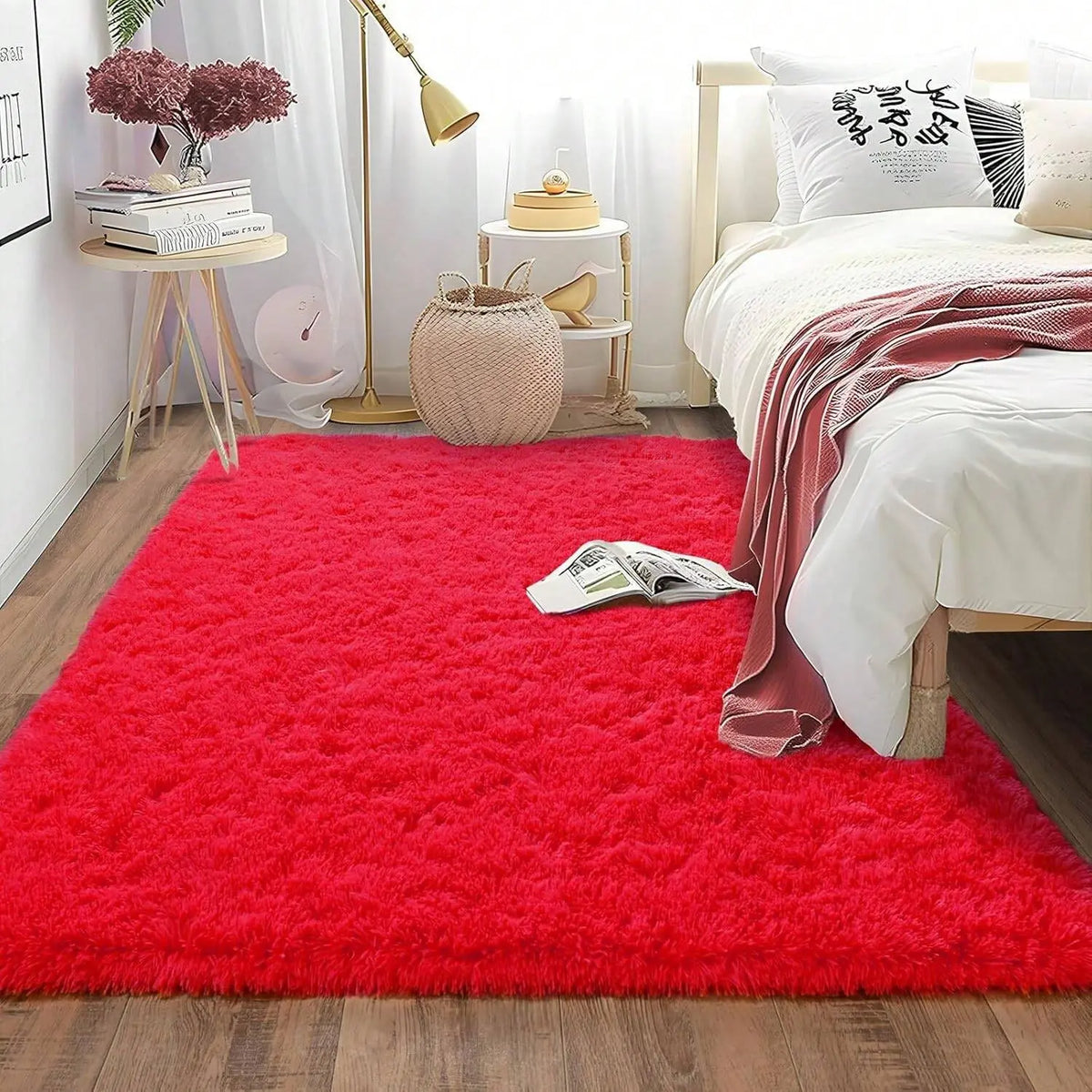 AILYEI Soft Shag Rugs For Bedroom, Burgundy Red Fluffy Shaggy Rugs For Living Room Nursery, Luxury Modern Plush Carpet Girls Boys Kids Room Dorm Indoor Home Decor, Upgrade Non-Slip