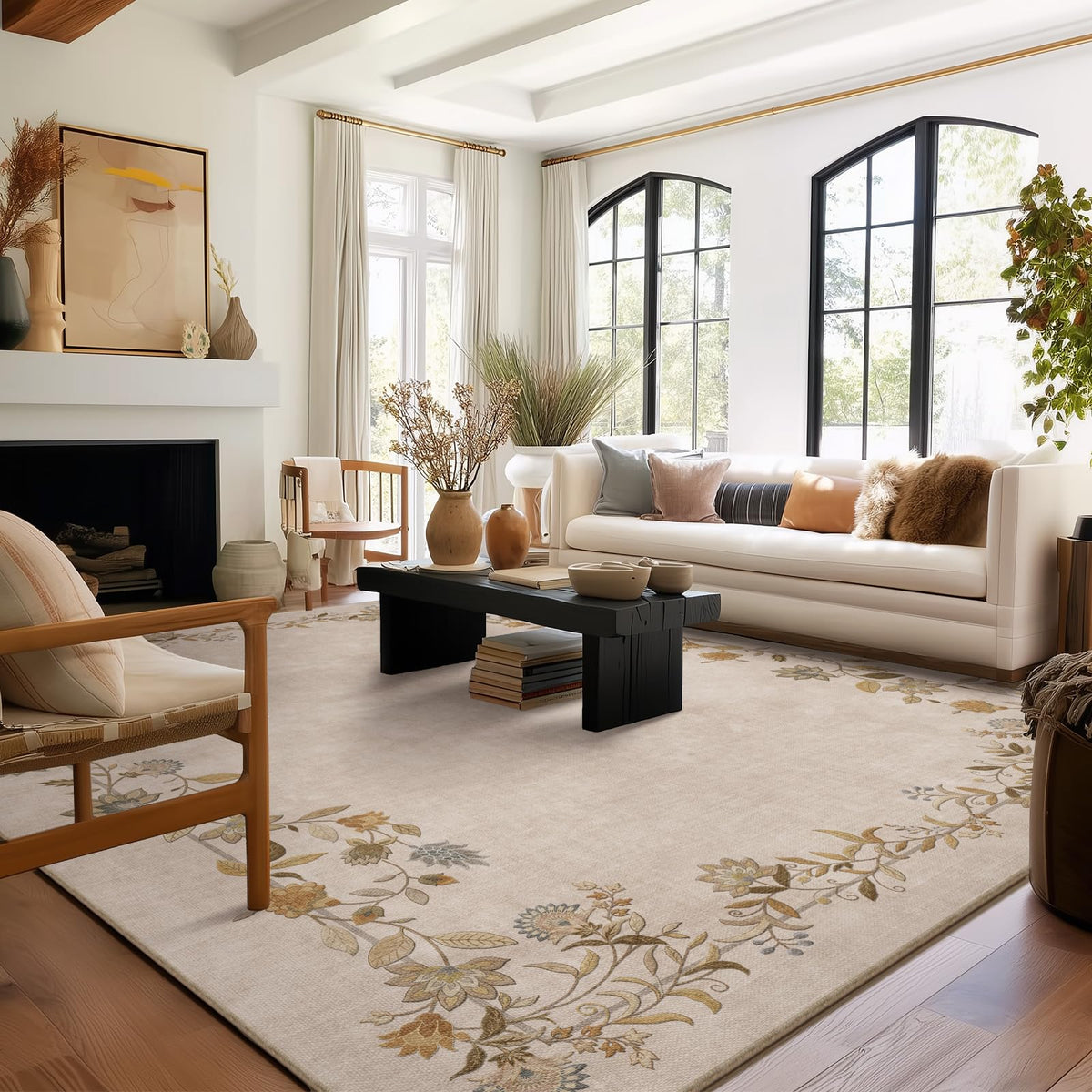 5x7 Area Rug for Living Room: Washable Bedroom Rug Non Slip Low Pile Carpet