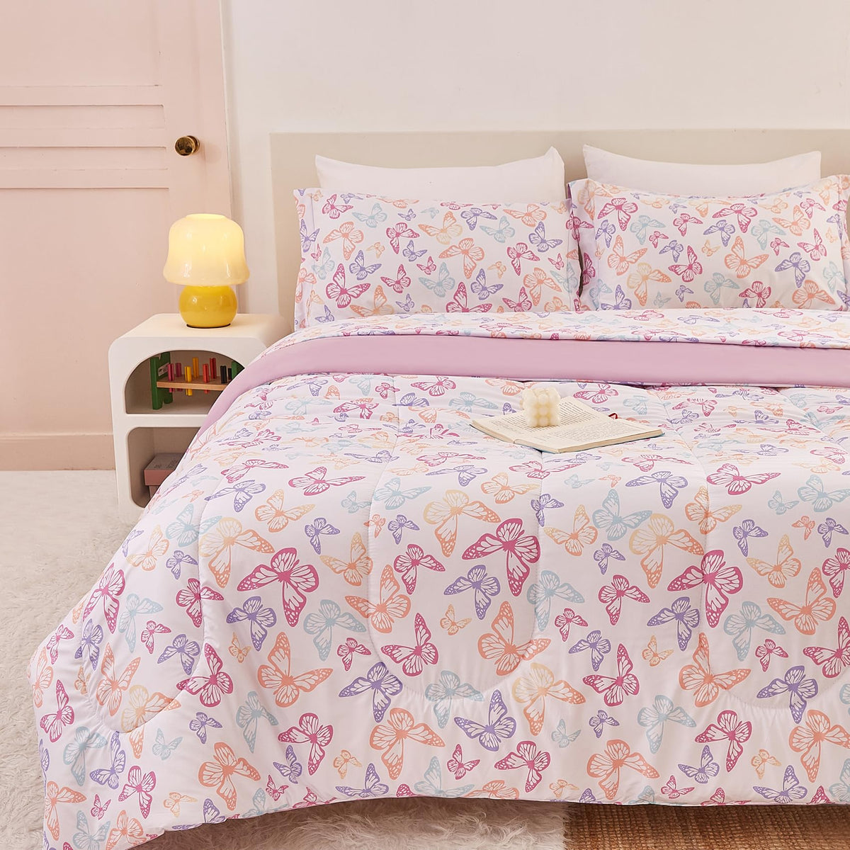 Yibeizi Kids Comforter Set for Boys Girls Full Size, Cute Quilted Woodland Forest Animal Print Fall Bedding with Pillow Sham, Lightweight Soft Breathable Machine Camping Themed Bed Set 3 Piece