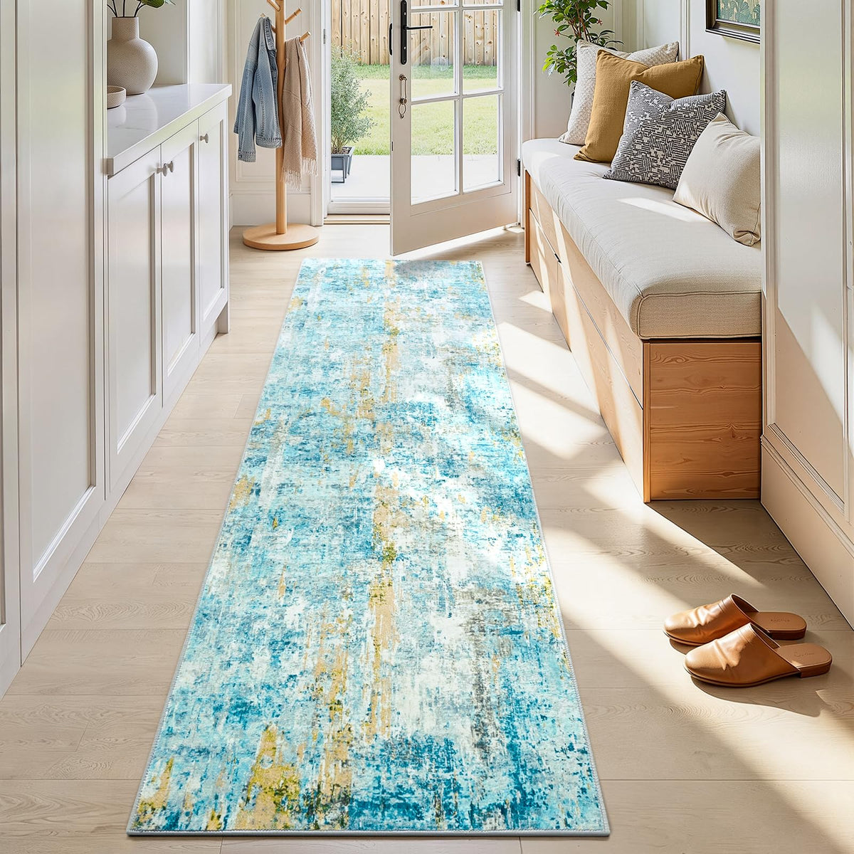 Living Room Rug 5x7 Gray Area Rug Machine Washable Boho Rug Non Slip Abstract Vintage Indoor Large Rugs for Bedroom, Classroom, College Dorm, Farmhouse, Dining Room, Kids Playroom