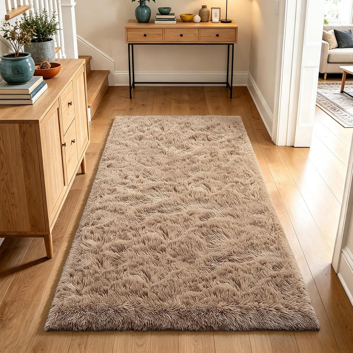 4x6 Beige Rug for Bedroom, Fluffy Shag Area Rug Small Rug Bedroom Carpet