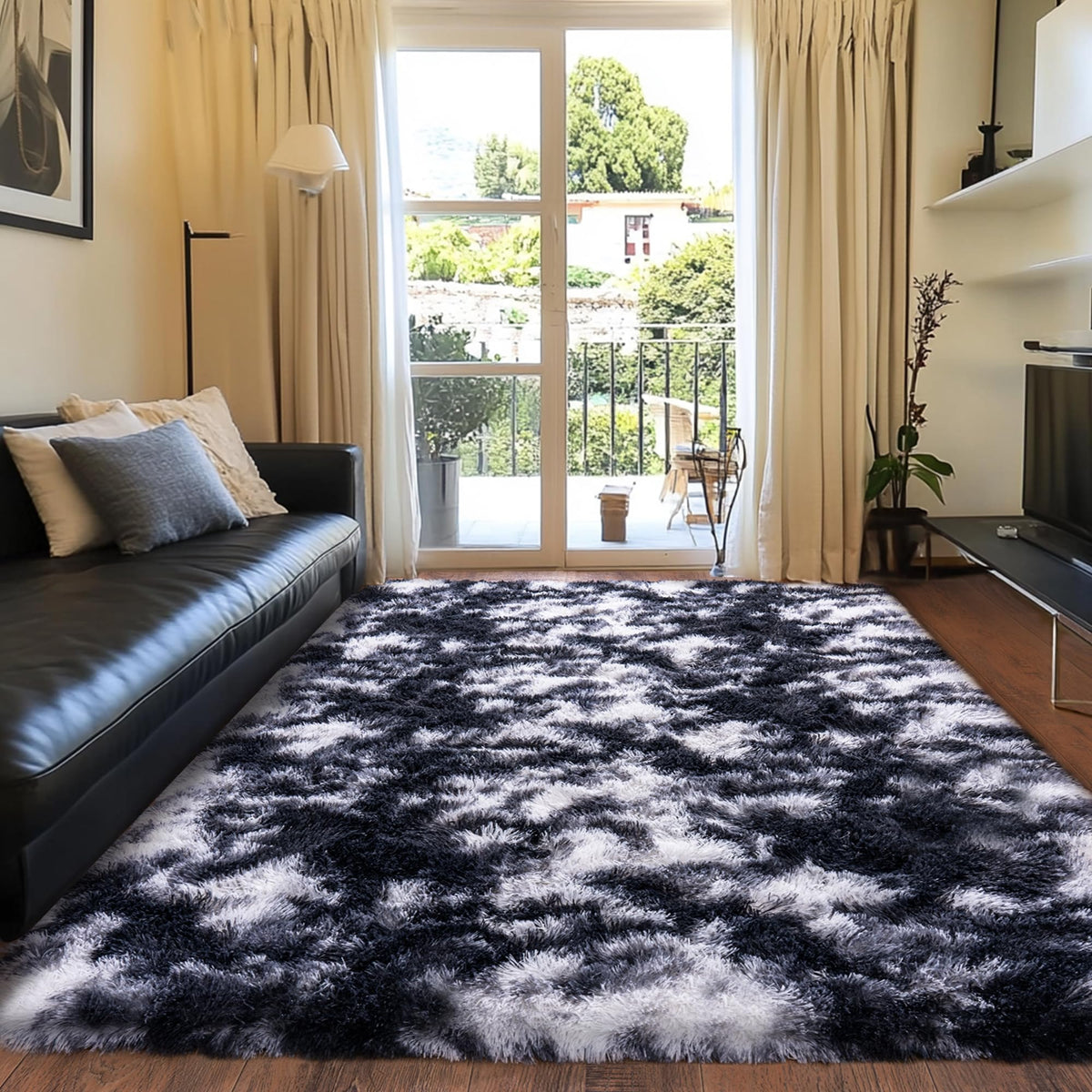 Black Rug for Bedroom, Soft Shaggy Modern Shag 4x6 Area Rugs for Living Room, Upgrade Non-Slip Plush Fluffy Carpet for Kids Boys Girls Room Dorm Home Decor Aesthetic