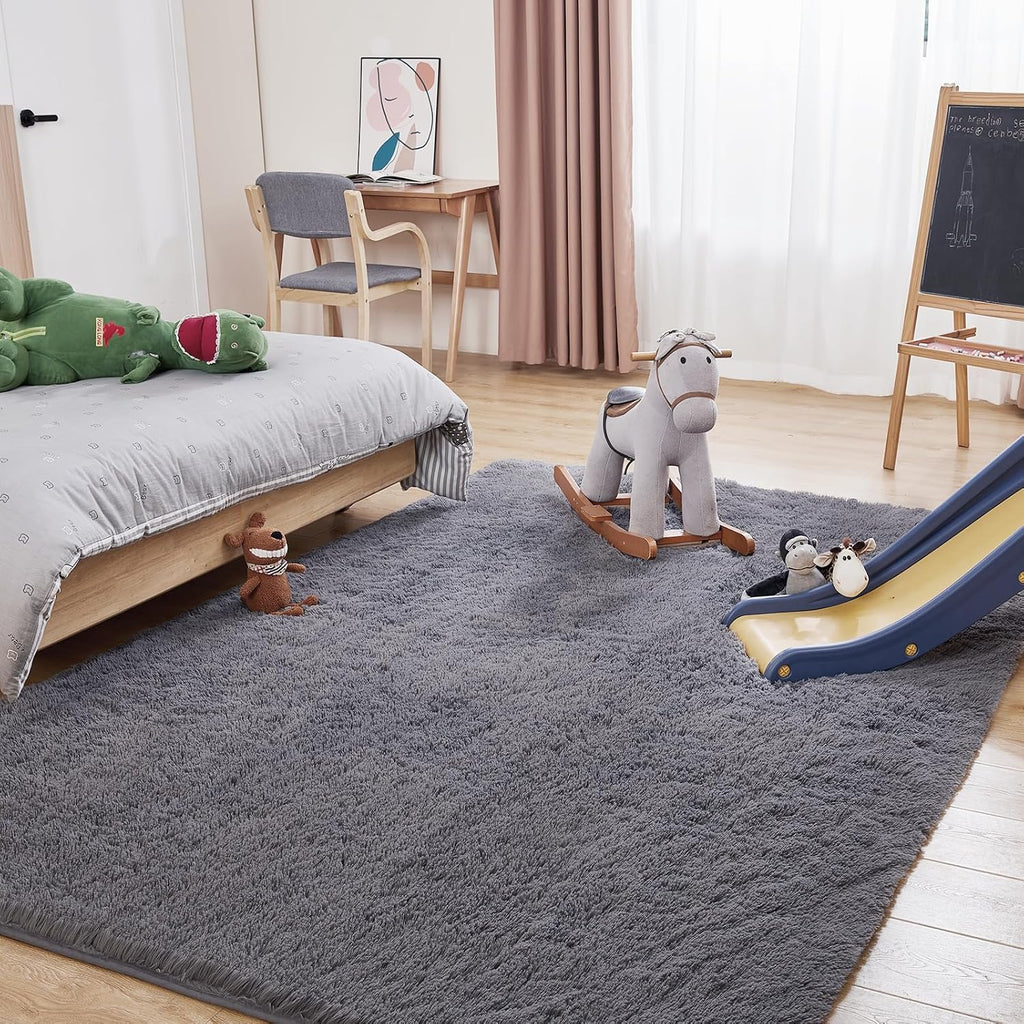 Puremy Fluffy Shag Area Rug, 4x6 Grey Rugs for Bedroom, Soft Plush Area Rugs for Living Room, Non-Slip Indoor Carpet for Nursery, Study Room, Dressing Room, Home Decor