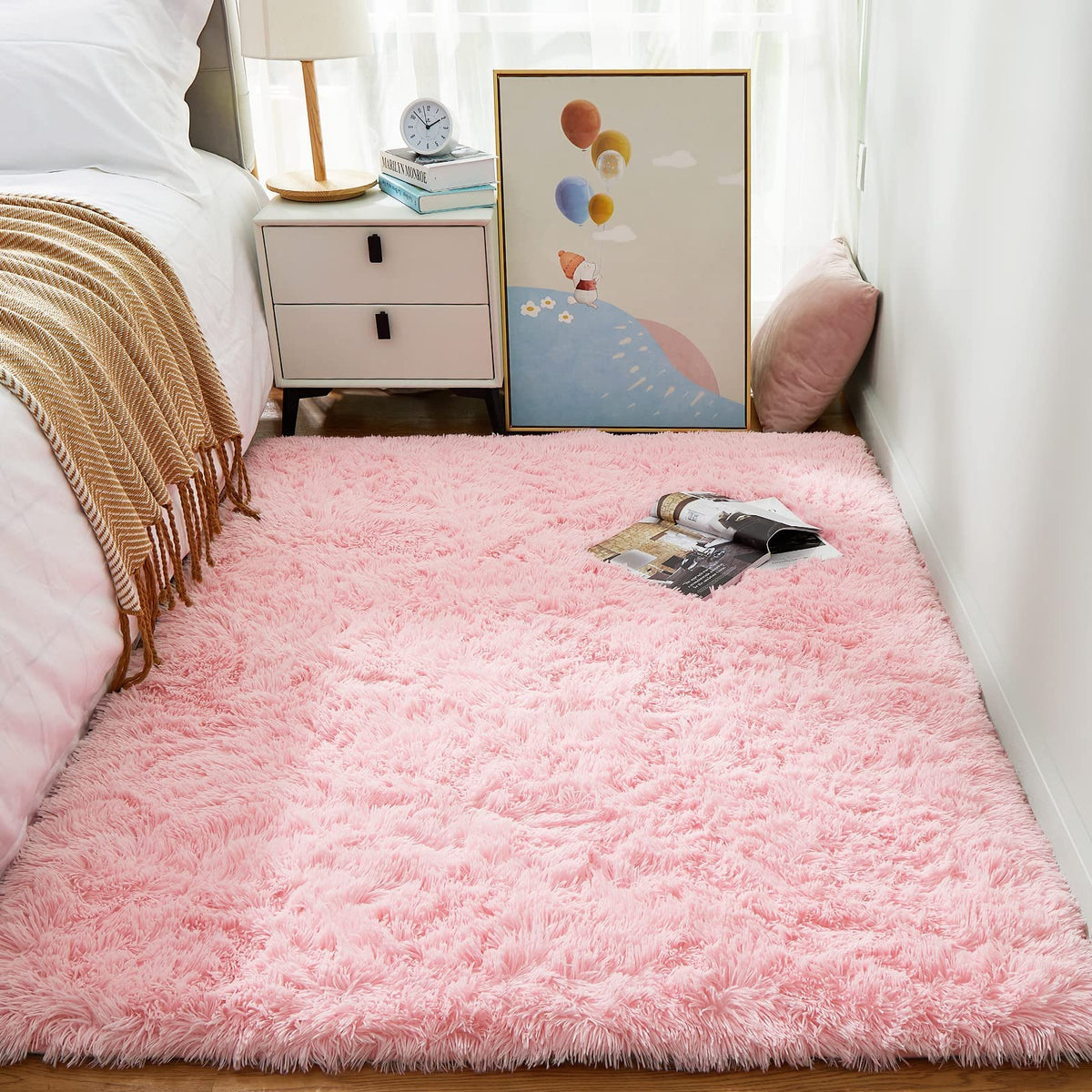 Ophanie Round Rugs 5Ft Ivory Circle Area Rug,Baby Nursery Living Room Bedroom Decor Circular Carpet 5 Foot,Fluffy Fuzzy Shag Plush Cream for Kids Boys Girls Teen with Over 99 pcs Pile fibers