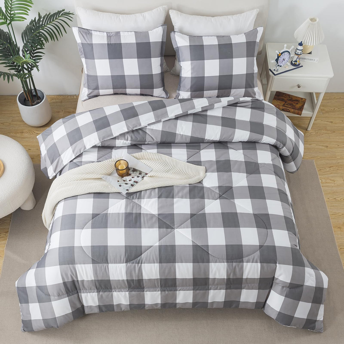 Caressma Black White Checkered Comforter Set, Twin Size Boys Bedding Set