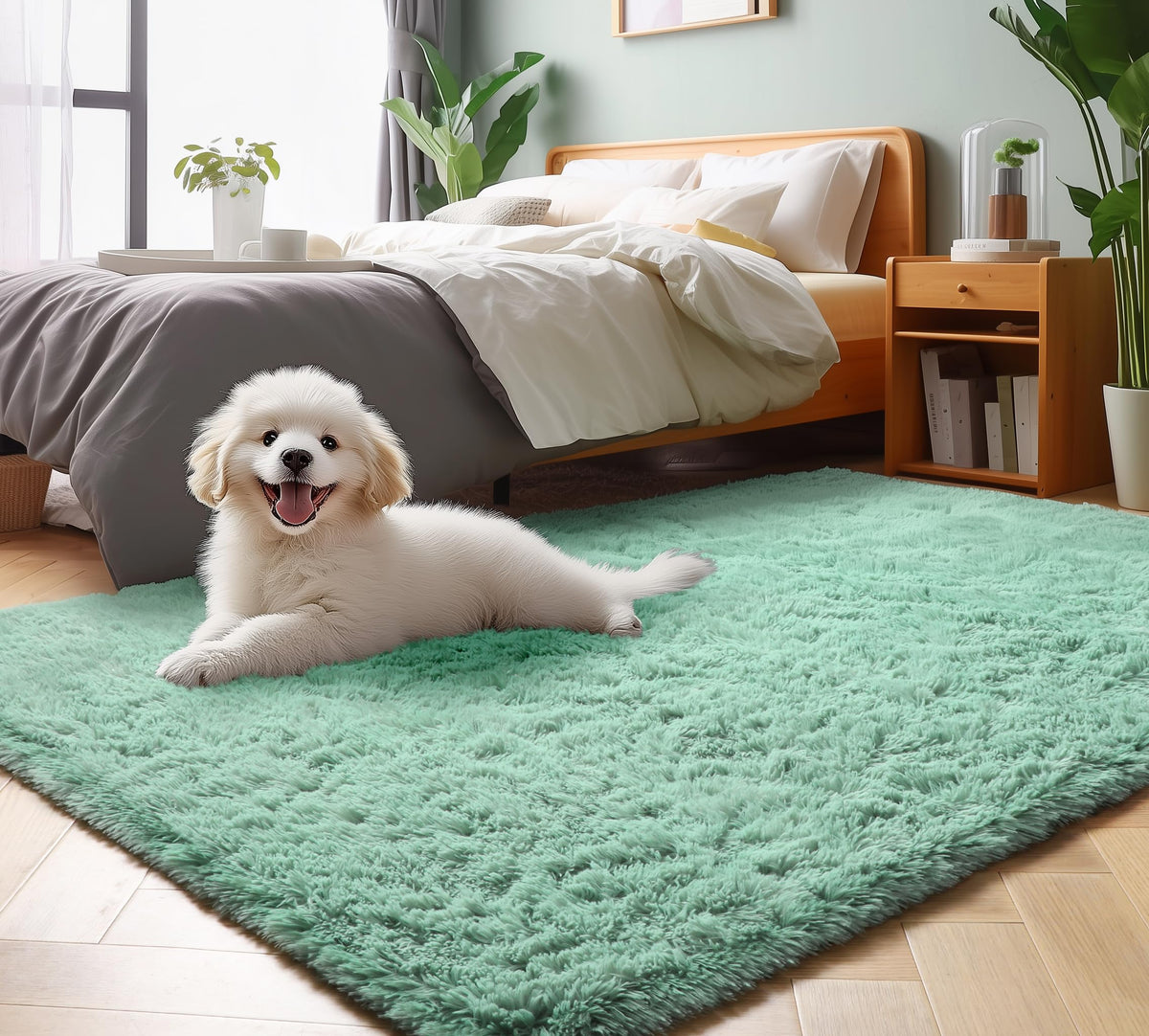 Area Rugs for Bedroom Living Room, 4x6 Fluffy Grey and Black Geometric Rug