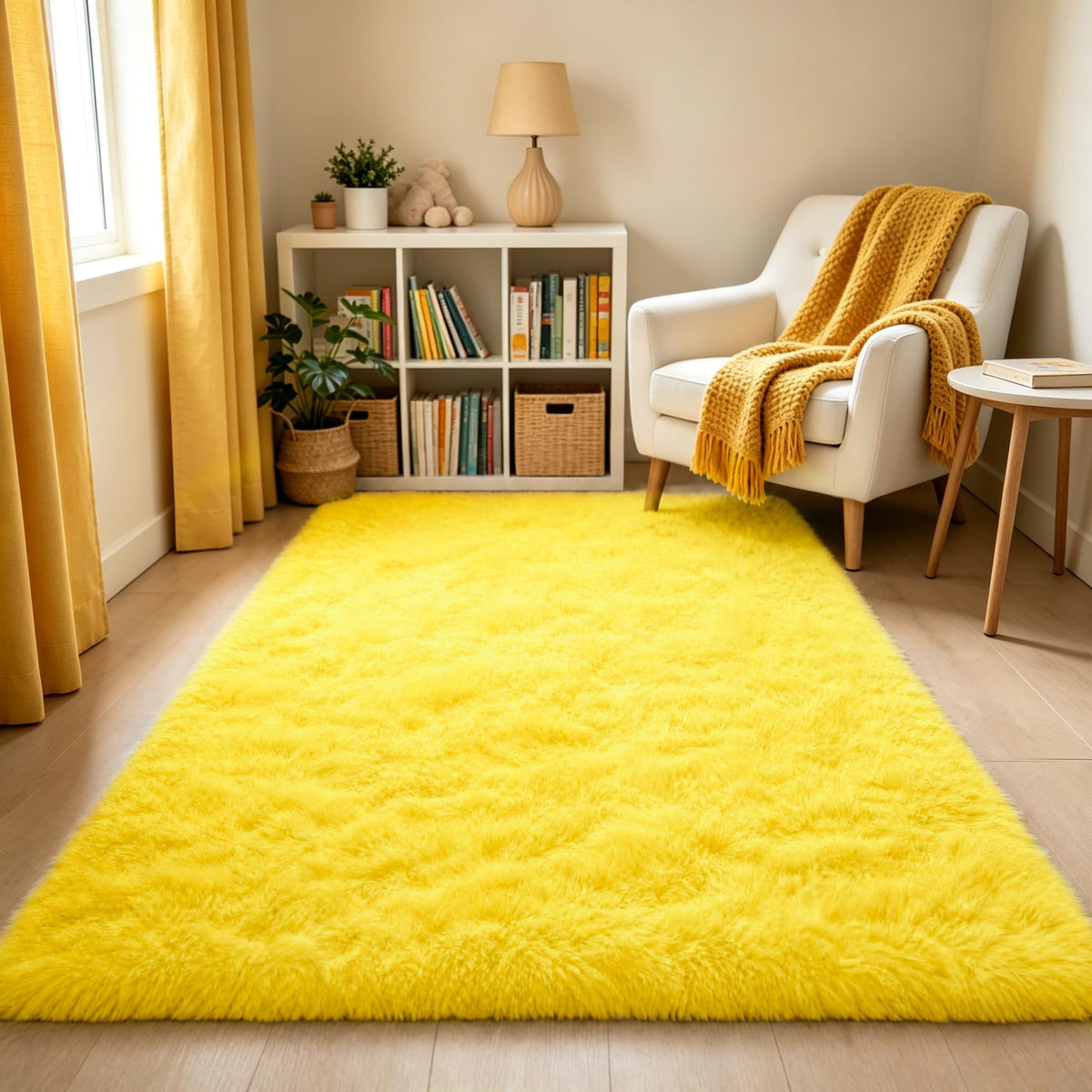 LOCHAS 4x6 Area Rugs Fluffy Living Room Carpets for Kids Bedroom, White
