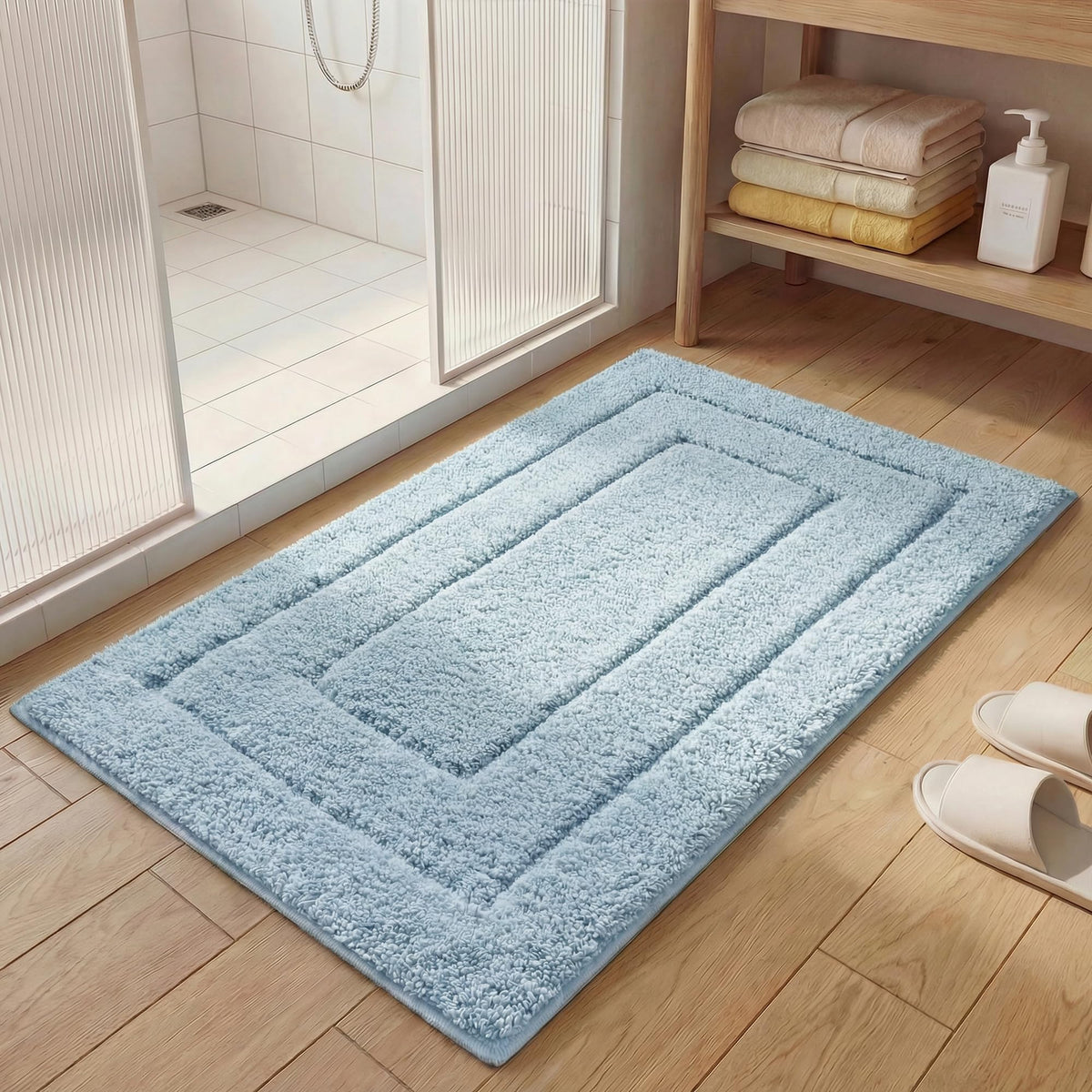 GRANNY SAYS Gray Bathroom Rug 16" x 24", Non-Slip Microfiber Bath Mat
