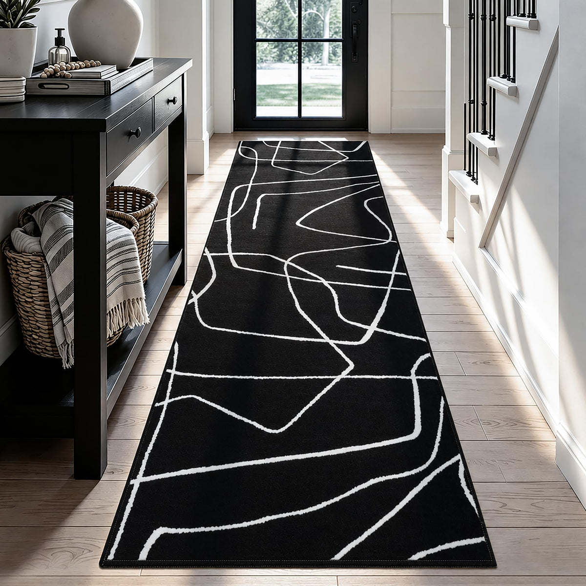 YIHOUSE 6x9 Washable Modern Abstract Black White Area Rug